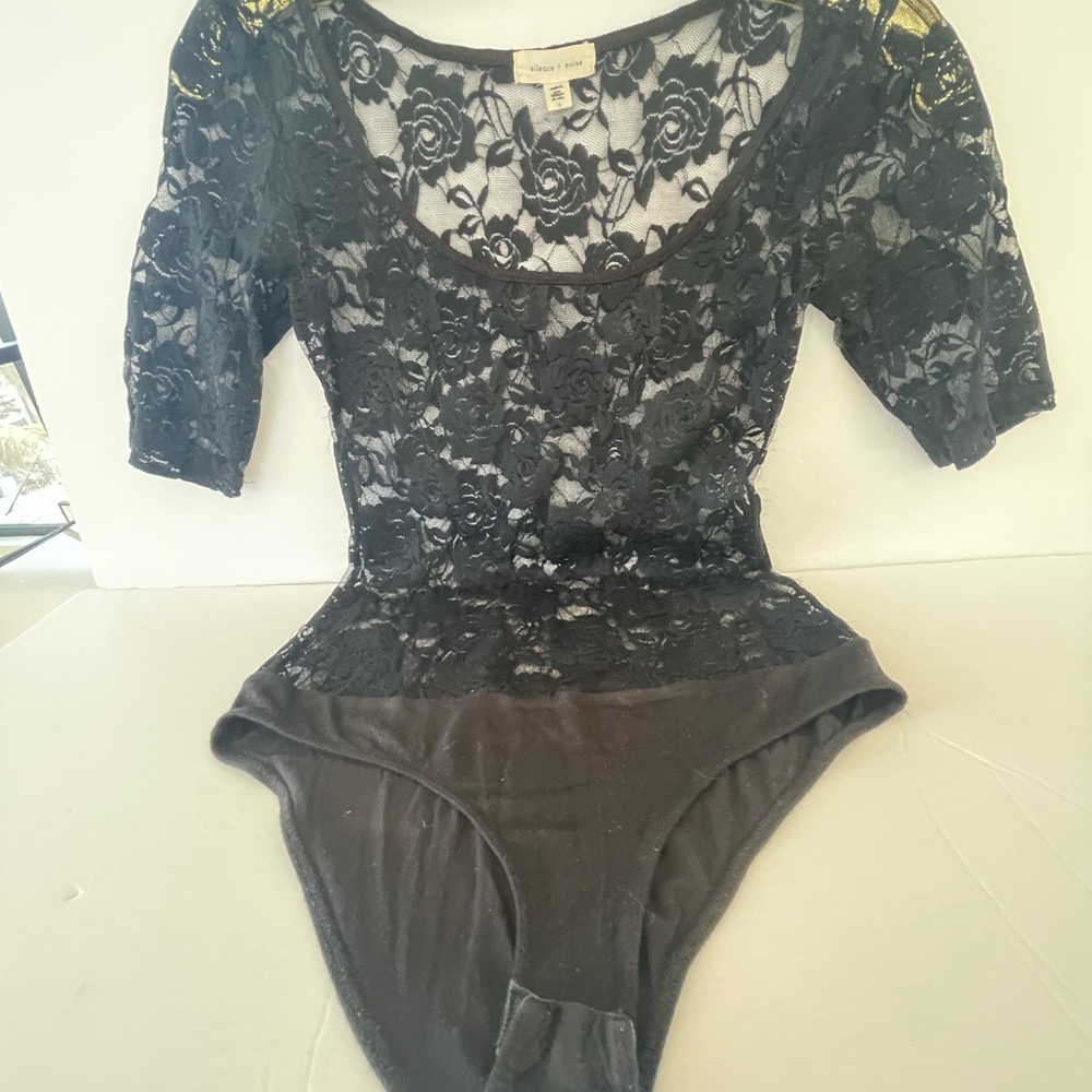 Elegant Black Lace Bodysuit by Silence + Noise size S